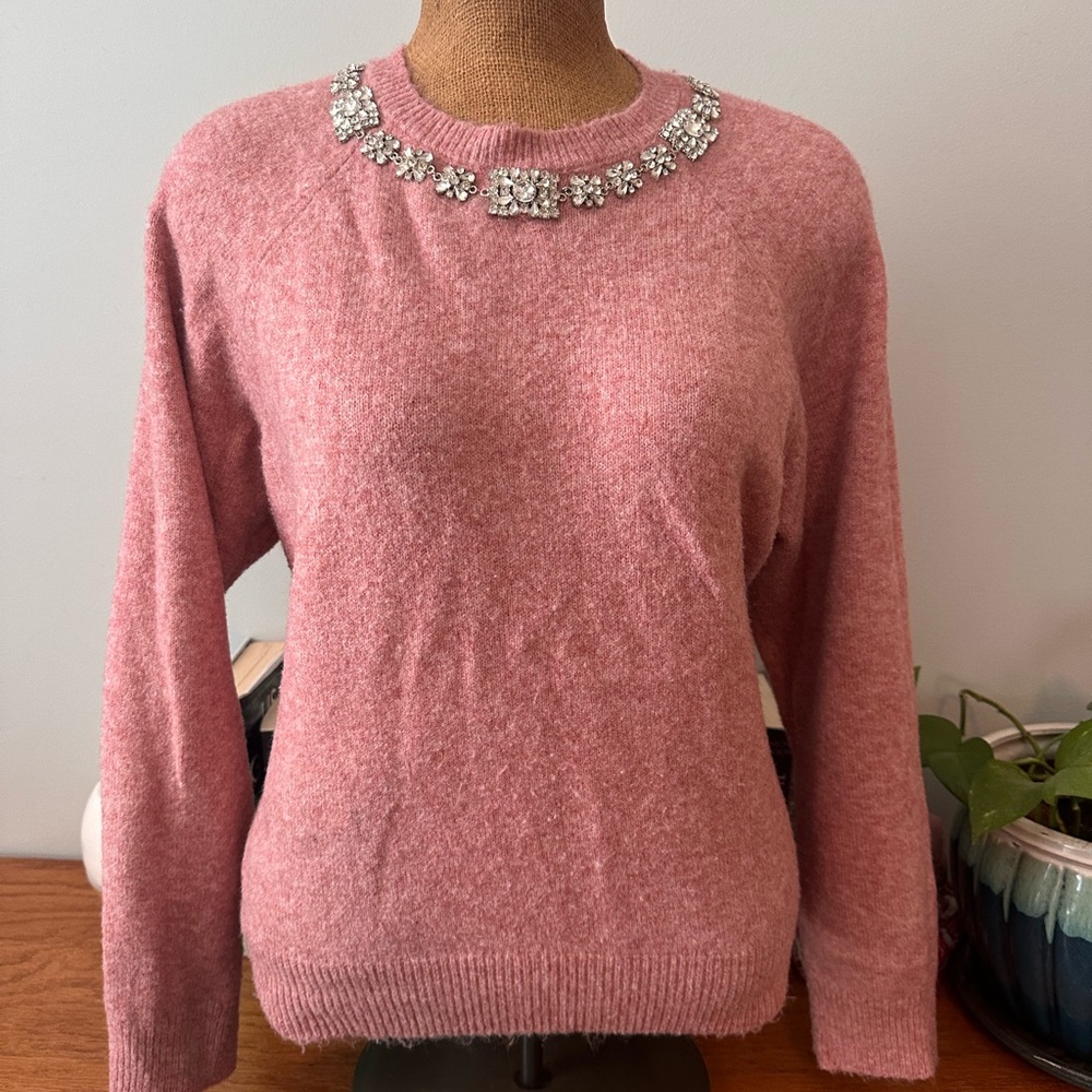 EXPRESS Pink Sweater with Embellished Neckline
